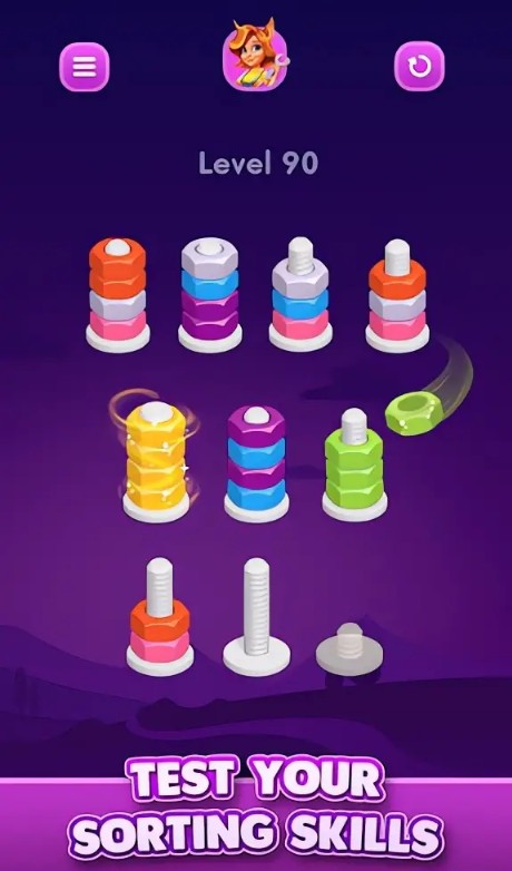  水果榨汁，螺母分類！益智手游《Nut Sort》以顏色分類的游戲！